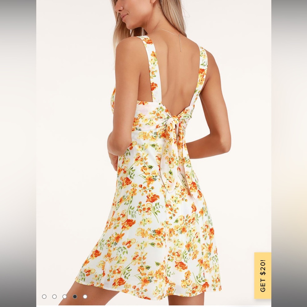 Lulus White and orange tie back floral print mini dress